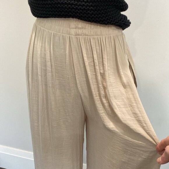 Zara Wide Leg Pants Flowy Palazzo Tan Pants Size Medium Large - Picture 10 of 13